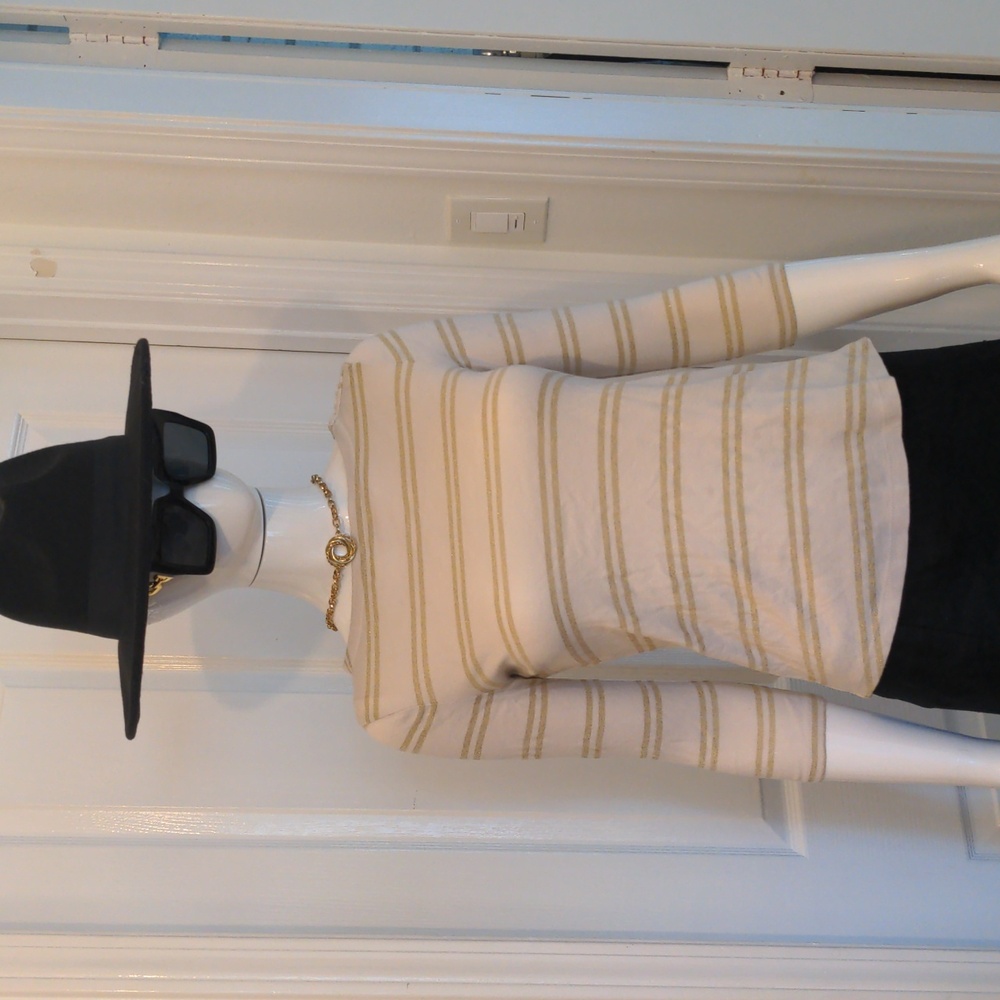 Charter Club Beige and Gold Striped Top Small P